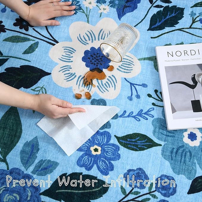 Door Mat Indoor Entrance 2x3 Rug Machine Washable Boho Floral Small Area Rug Non-Slip Low Pile Throw Rugs for Entryway, Kitchen, Front Door Indoor Entrance, Entry, Kids Room (Blue)-Ruum Studio Home