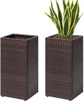SUNNYPARK 2 Pack Tall Planters for Outdoor Plants Rattan Modern Tall Square Planter Box with Removable Liners Indoor Outdoor Porch Patio Flower Pot (12’’ x 12’’ x 24’’)-Ruum Studio Home