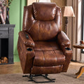 SALOHZA Power Lift Recliner Chair for Elderly with Massage and Heat for Living Room, Electric Recliner Chair for Adults with USB/Type C Port/Cup Holders, PU Faux Leather, Light Brown-Ruum Studio Home