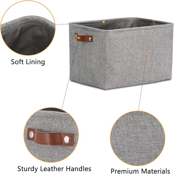 DULLEMELO Medium Storage Baskets for Organizing, Rectangular Fabric Storage Bins Collapsible, Perfect for Shelves, Closets, Nursery, Home, Office, Empty Gift Baskets (3-Pack,Grey)-Ruum Studio Home