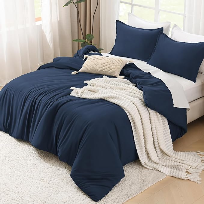 Litanika California King Comforter Set Navy Blue - 3 Pieces Cal King Lightweight Soft Plain Bed Comforter, Oversized Down Alternative Bedding Set - Machine Washable (104x96In, 2 Pillowcases)-Ruum Studio Home