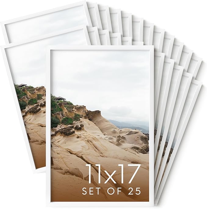 HAUS AND HUES 11x17 White Metal Picture Frames - Features Premium Aluminum, Vertical & Horizontal Hang, Shatterproof Plexiglass - Perfect for Home, Room, Office (11x17 in, White, Set of 25)-Ruum Studio Home