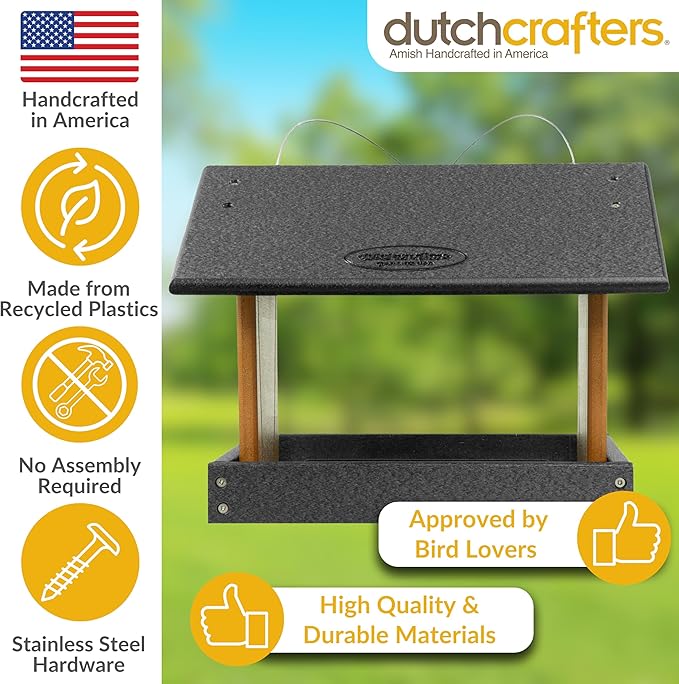 Poly Hanging Hopper Bird Feeder, Large Hanging Bird Feeder for Outside, Outdoors - Amish American Made (Black & Cedar)-Ruum Studio Home