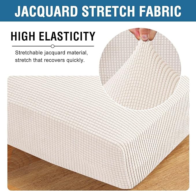 H.VERSAILTEX Super Stretch Individual Chaise Cover Sectional Couch Covers for L Shaped Sofa Both Left/Right Featuring Thick Jacquard Textured Twill Fabric (1 Piece Chaise Cover, Ivory)-Ruum Studio Home