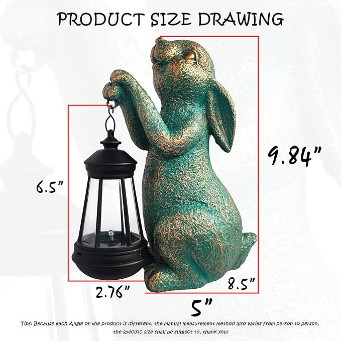 JOYBEE Garden Statues Rabbit with Solar Lantern Outdoor Decor-Rabbit Solar Figurines Lights Decorations for Patio Yard Lawn Ornaments-Gifts for Birthday Easter Housewarming-Ruum Studio Home