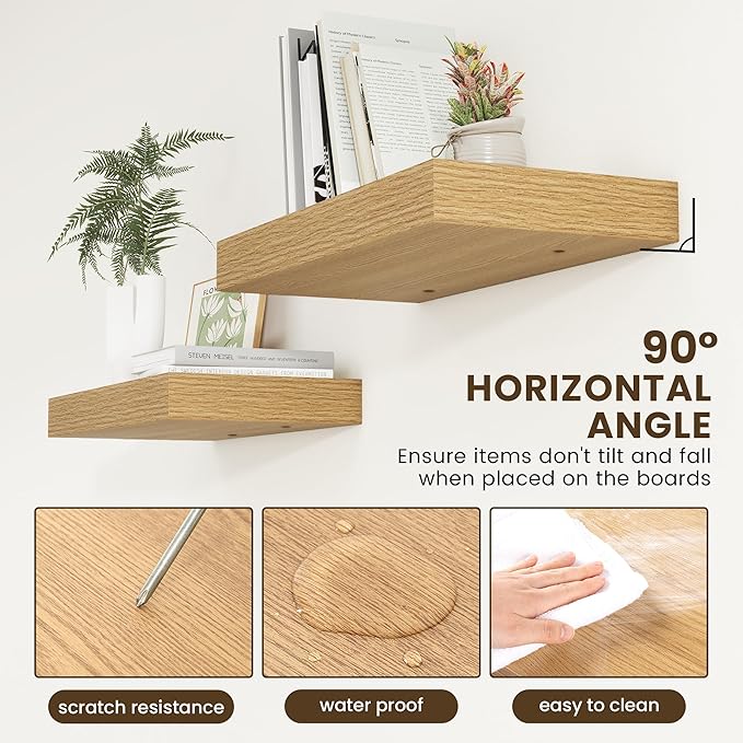 Deep Floating Shelves for Wall | 24 Inch Wide x 12 Inch Deep Floating Shelves | 24W x 12D Rustic Oak Wide Wall Shelves | Bookshelf Laundry Shelf TV Shelf-Ruum Studio Home