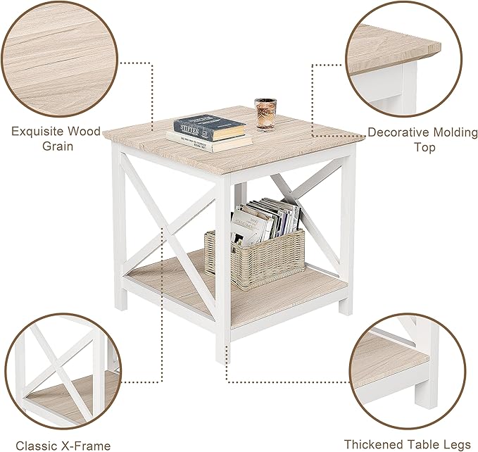 ChooChoo End Table, 24 Inch End Table with 2-Tier Storage Shelf, Side Table for Living Room, Wood Nightstand for Bedroom, Office, Oak-Ruum Studio Home