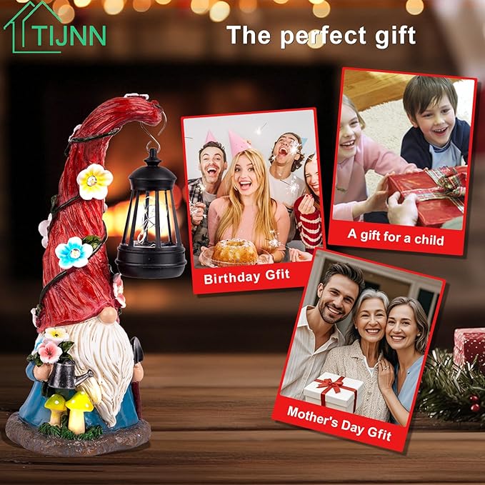 TIJNN Solar Garden Gnome Statue with Lantern, Dwarf Gardener Outdoor Decor for Patio, Yard, Porch Garden Gifts-Ruum Studio Home