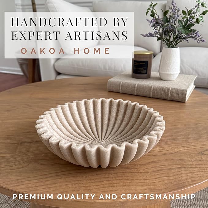 OAKOA Beige Resin Large Decorative Bowls for Home Decor - Decorative Bowl for Keys Entryway Table - Decorative Fruit Bowl Decor - Purse Bowl-Ruum Studio Home
