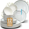 Stoneware dinnerware set 4 persons 12 pcs - Mediterranean dinnerware set, dishwasher, microwave and scratch resistant - bowl and plate set - dinnerware Pure Living Light Beige…-Ruum Studio Home