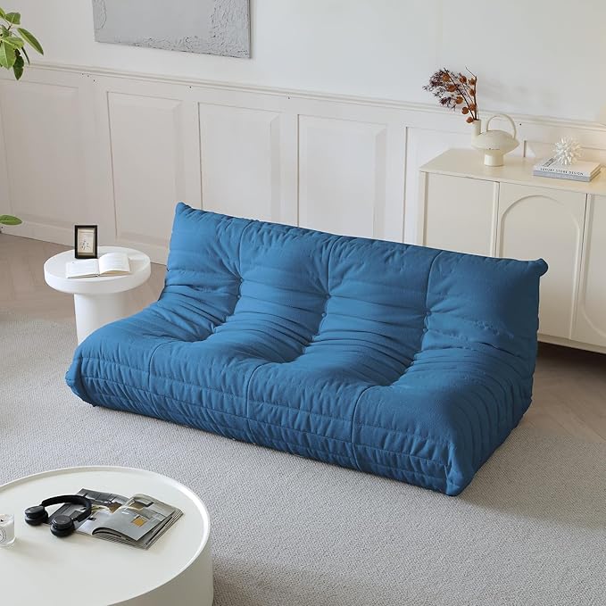 Luxury Sofa Couch Chair, Lazy Floor Seating, Fireside Bean Bag Chair, Ergonomic Tatami Sofa Lounger for Living Room, Bedroom, Office, 3 Seat, Blue-Ruum Studio Home