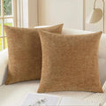 CaliTime Throw Pillow Covers Decorative 24 X 24 Inches Pack of 2 Cozy Chenille Cushion Cases for Couch Sofa Bed Living Room Home Apricot Brown-Ruum Studio Home
