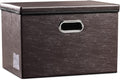 PRANDOM Large Collapsible Storage Bin with Lid [1-Pack] Leather Fabric Foldable Storage Box Organizer Containes Basket Cube with Cover for Home Bedroom Closet Office Nursery Brown (17.7x11.8x11.8)-Ruum Studio Home