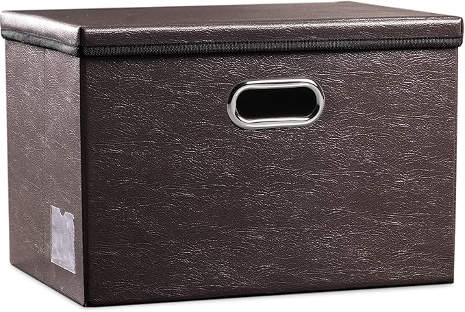 PRANDOM Large Collapsible Storage Bin with Lid [1-Pack] Leather Fabric Foldable Storage Box Organizer Containes Basket Cube with Cover for Home Bedroom Closet Office Nursery Brown (17.7x11.8x11.8)-Ruum Studio Home
