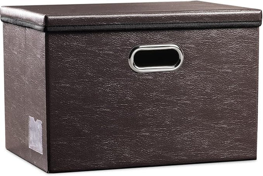 PRANDOM Large Collapsible Storage Bin with Lid [1-Pack] Leather Fabric Foldable Storage Box Organizer Containes Basket Cube with Cover for Home Bedroom Closet Office Nursery Brown (17.7x11.8x11.8)-Ruum Studio Home