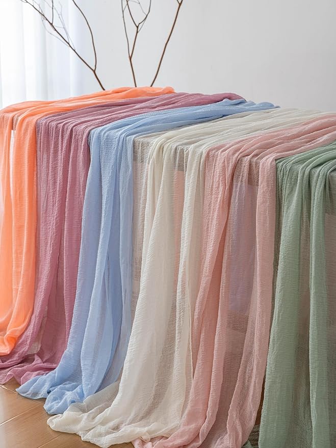 6pcs Light Blue Gauze Rustic Cheesecloth Table Runner 120 Inch 10 FT for Wedding Baby Shower Bridal Shower Birthday Engagement Garden Outdoor Party Long Sheer Boho Decorations-Ruum Studio Home