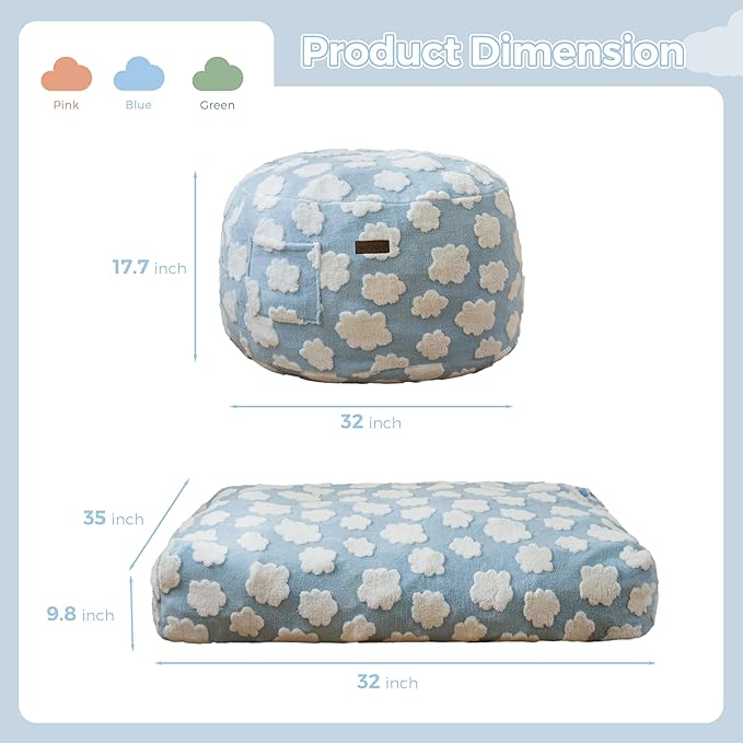 MAXYOYO Bean Bag Chair Bed for Kids, Convertible Bean Bag from Lazy Chair to Floor Bed, Fresh Cloud Design Cover, Stuffed Floor Sofa Couch for Boys and Girls, High-Density Foam Filling, Blue-Ruum Studio Home