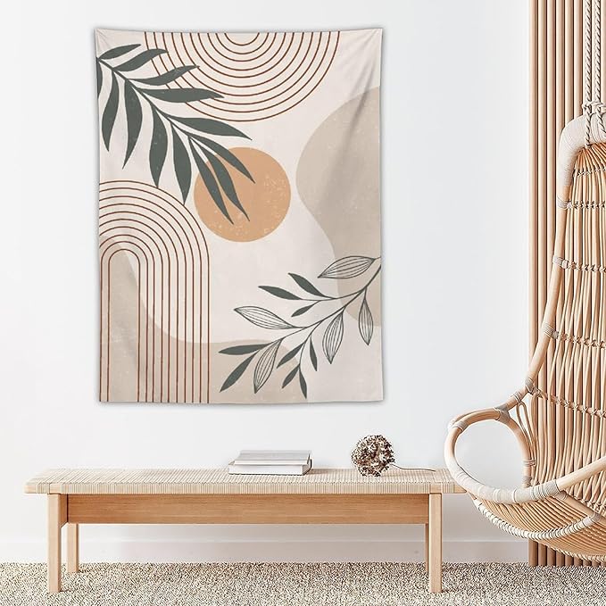Abstract Boho Tapestry, Mid Century Tropical Tree Leaves Modern Geometric Arch Bohemian Botanical Tapestry, Home Aesthetic Wall Hanging Art Decor for Living Room Bedroom Dormitory 60x80 Inch-Ruum Studio Home
