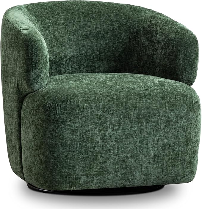 Swivel Accent Chair, Chenille Barrel Chair for Living Room, Cozy Round Boucle Arm Chair, Metal Base for Club Nursery Bedroom, Green-Ruum Studio Home