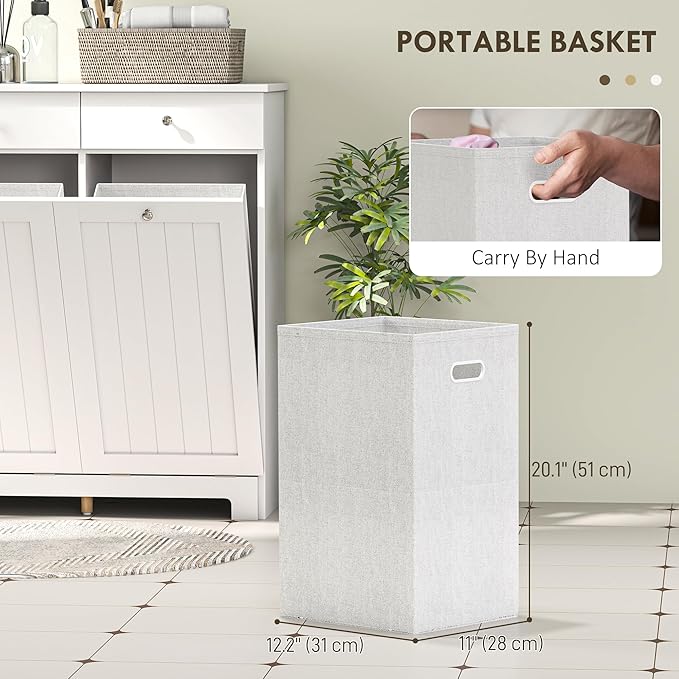 HOMCOM Laundry Hamper Cabinet with 2 Removable Baskets, Tilt Out Laundry Hamper Cabinet with 2 Drawers and 2 Beadboard Doors, Laundry Cabinet Bathroom Storage Cabinet, White-Ruum Studio Home