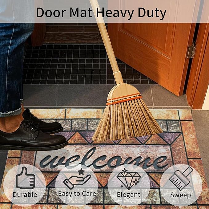 Door Mat Welcome Mat, Heavy Duty Door Mat 17.7 x 29.5 Inch Front Door Mat Rug Doormat for Outdoor Entrance Home Non-Slip Rubber Rug for Front Door, Outside, Entryway, Patio (Brown Welcome)-Ruum Studio Home