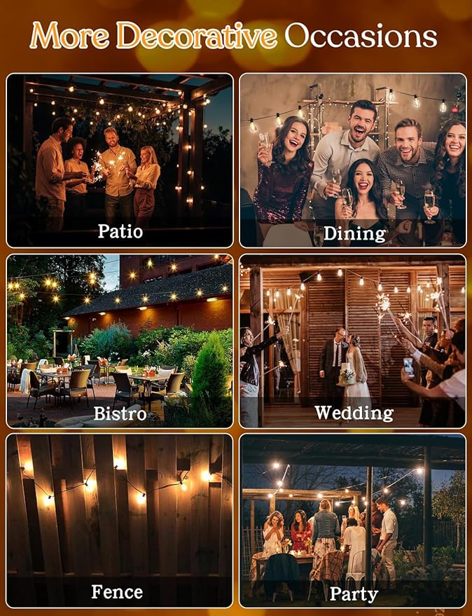 50 FT Outdoor String Lights - LED Waterproof Patio Lights with Dimmer Remote - Edison Bulbs for Porch, Backyard & Cafe/Bistro-Ruum Studio Home