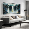 Waterfall Hand Painted Wall Art for Living Room - Mountains Wall Art for Office Decor - Landscape Big Wall Art for Living Room Size 29" x 59"-Ruum Studio Home