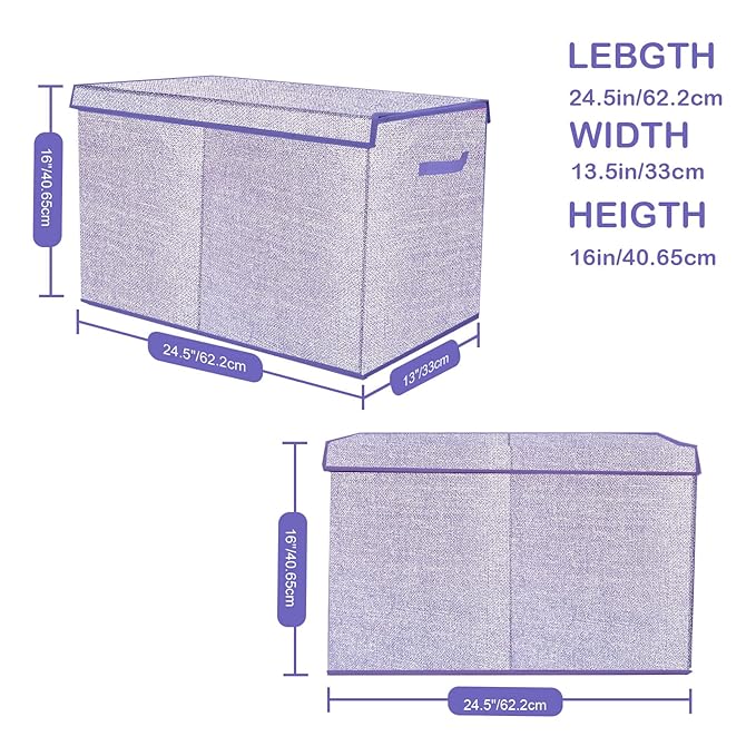 Toy Storage Bins,Large Toy Box Chest with Lids,Foldable Stuffed Animal Toy Organizers and Storage with Sturdy Handles for Kids,Girls,Boys,Nursery,Playroom 24.5"x13"x16" (Purple)-Ruum Studio Home