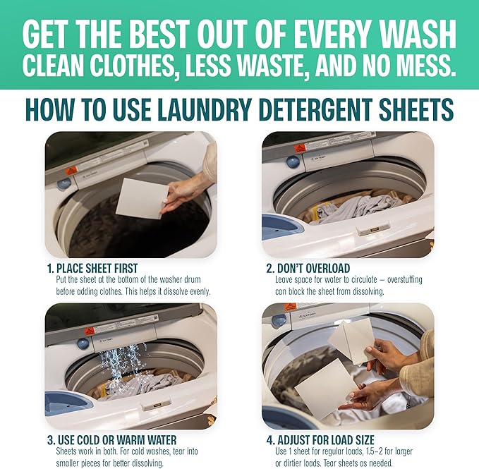 Sudstainables Laundry Detergent Sheets (200 Loads) – Eco-Friendly, Zero Waste, Plastic-Free Laundry Washing Machines Soap Sheets; Dissolvable, Space-Saving Strips for Travel (Lemon)-Ruum Studio Home