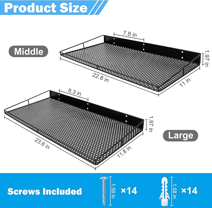 RedCall Heavy-Duty Wall Shelf, 2 Pack Garage Shelf, 23.5" x 12" Large Wall Mounted Shelves for Garage, Laundry Room, Closet, Holds Up to 75 Lbs-Ruum Studio Home