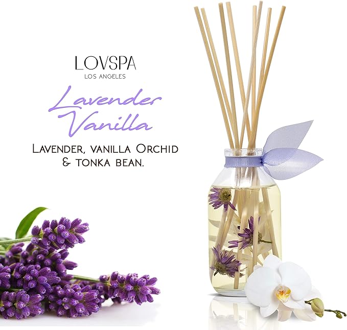 LOVSPA Reed Diffuser Set, Lavender Vanilla Scented Oil Diffuser with Sticks, Home Fragrance Accessories for Bathroom Shelf Decor, Aroma Diffusers for Home or Office Desk, USA Made-Ruum Studio Home