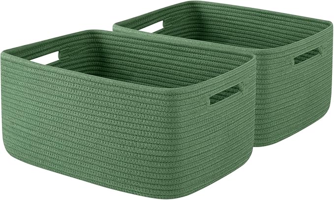 OIAHOMY Storage Basket for Shelves, Closet Cube Storage Bins Baskets for Clothes Blanket Towels, Baby Nursery, Toy Baskets Box, Woven Rope Basket, 17.72*12.99*7.87 IN, 2 Packs Olive Green-Ruum Studio Home