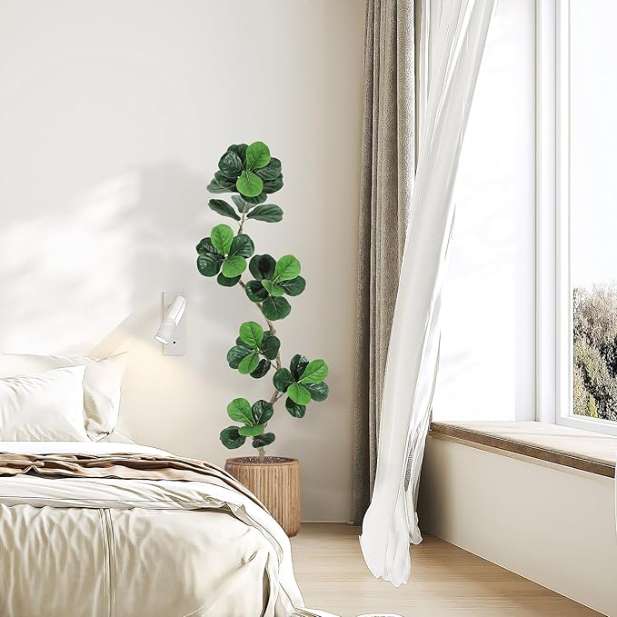 GarveeHome Fiddle Leaf Fig Artificial Tree with White Planter,6ft Faux Plants Indoor with Moss, Fake Rubber Tall Fake Floor Plant in Pot - Artificial Trees for Home Office Living Room Decor-Ruum Studio Home