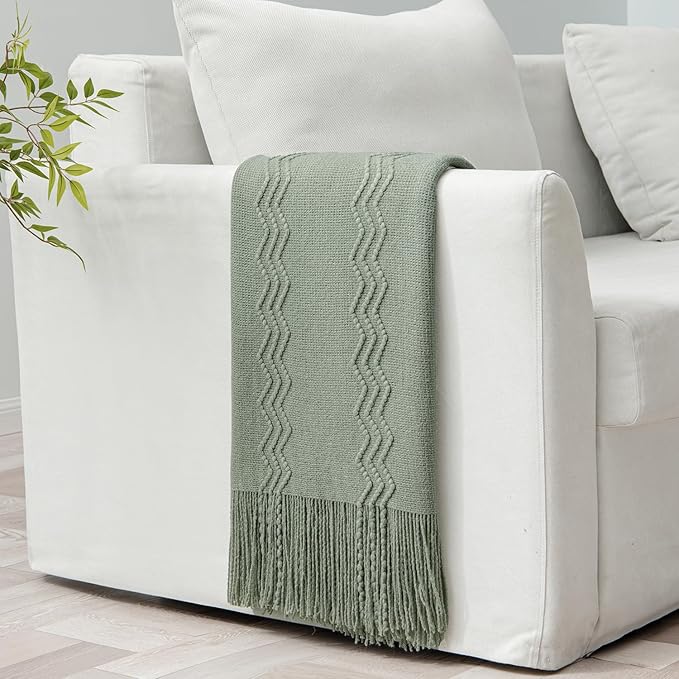 MIULEE Sage Knitted Throw Blanket for Couch Boho Green Textured Cozy Woven Decorative Farmhouse Blanket with Tassels for Sofa Chair Bed Living Room, Lightweight Spring Home Decor 50"x60"-Ruum Studio Home