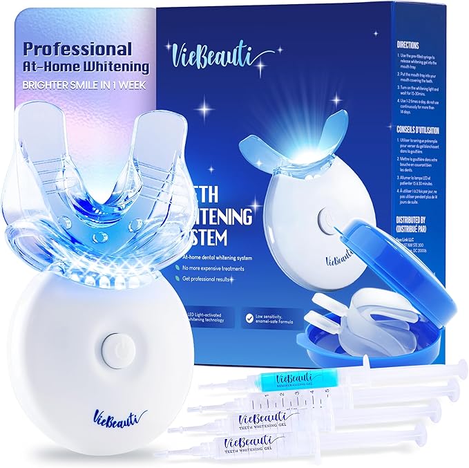 VieBeauti Teeth Whitening Kit with LED Light for Sensitive Teeth, 35% Carbamide Peroxide, Remineralizing Gel for Fast Results Mint-Ruum Studio Home
