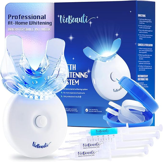 VieBeauti Teeth Whitening Kit with LED Light for Sensitive Teeth, 35% Carbamide Peroxide, Remineralizing Gel for Fast Results Mint-Ruum Studio Home