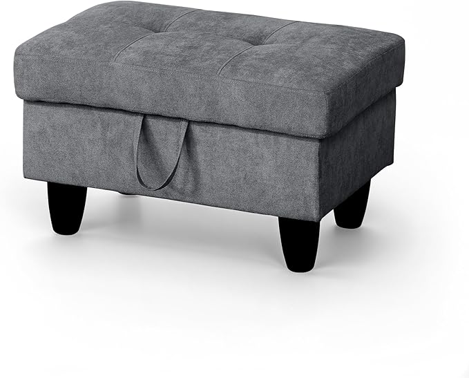 Ottoman Rectangular Storage Ottoman Bench, Flannel Footrest Stool Footstool with Lid for Living Room, Bedroom, Entryway, Dark Gray, 28.5"x19"x17.5"-Ruum Studio Home