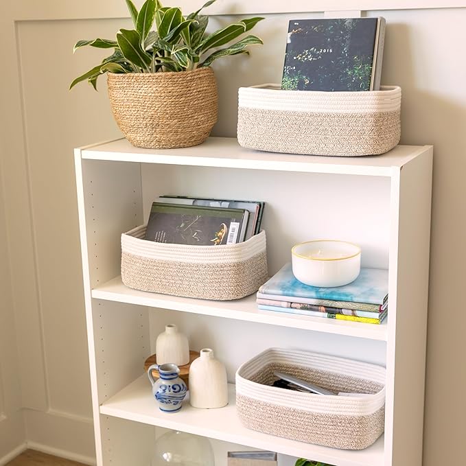 NaturalCozy 13.5”x8.5”x5.5” Storage Baskets for Shelves 3 Pack | Cotton Rope Woven Small Baskets for Organizing | Small Storage Bins for Nursery, Bathroom, Closet, Cube Shelf, Decorative, Gift-Ruum Studio Home