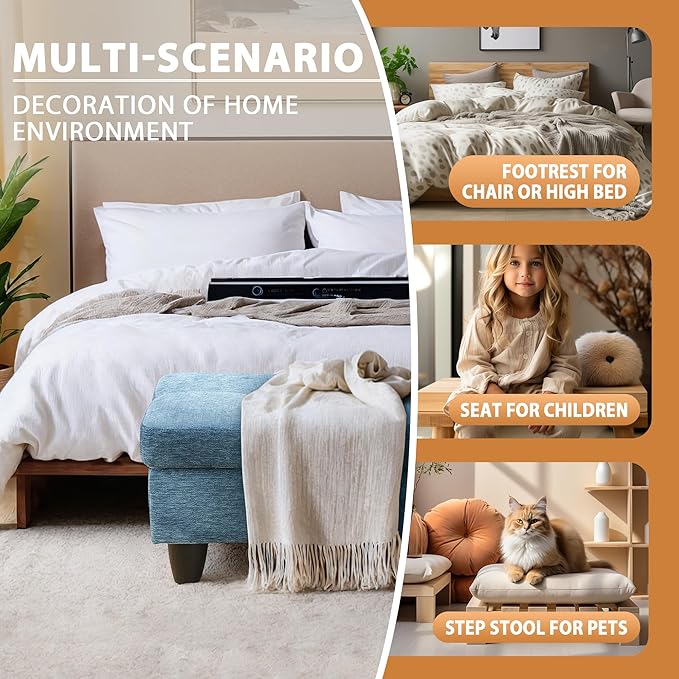 Ottoman Rectangular Storage Ottoman Bench, Flannel Footrest Stool Footstool with Lid for Living Room, Bedroom, Entryway, Light Blue, 28.5"x19"x17.5"-Ruum Studio Home