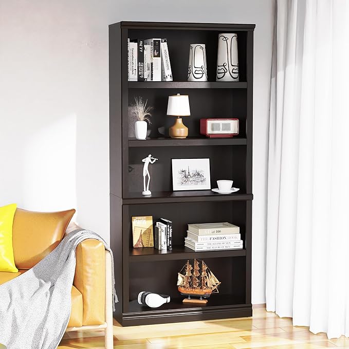 Bookshelf, Open Storage 70 Inch Tall 5 Shelf Bookcase, Floor Standing Bookshelves and Bookcases, Book case for Farmhouse Library Office Bedroom Kids, Dark Cherry - 5 Tier-Ruum Studio Home