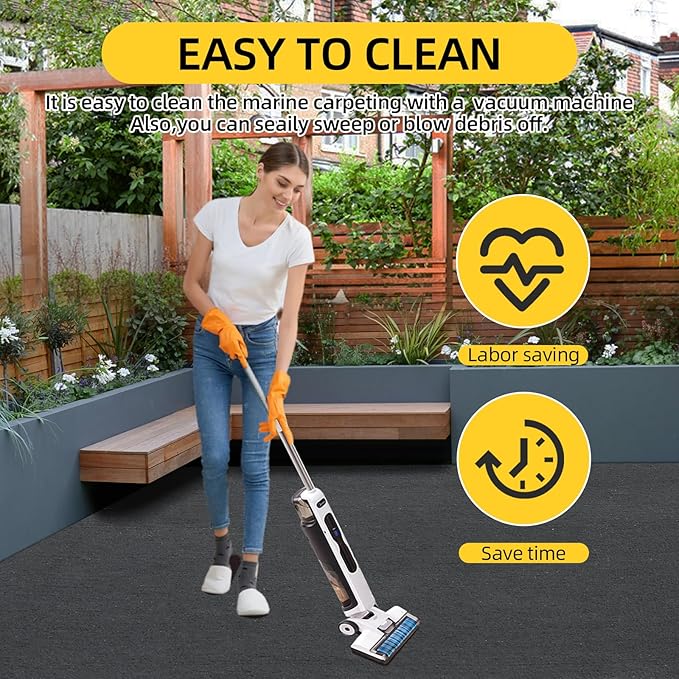 Marine Carpet, 5 FT x 20 FT Black Indoor/Outdoor Carpet, 0.2" Thick, Non-Slip, Waterproof, Machine Made, High Pile, Rectangular Area Rug-Ruum Studio Home