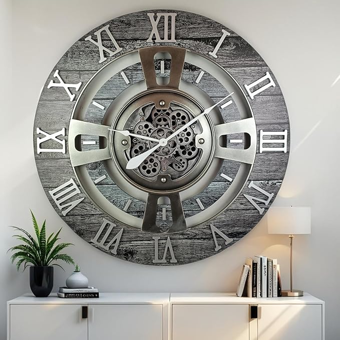 The Gears Clock Real Moving Gear Wall Clock England Line (Carbon Grey, 36 inches (90 cm))-Ruum Studio Home