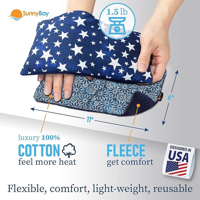 SunnyBay Small Microwave Heating Pad, Microwavable Versatile Cold/Heated Neck and Shoulder Wrap for Back Pain and More, Moist Heat Cotton-Fleece Pad, 6x11 Inches, Blue Star and Royal Flower, Pack of 2-Ruum Studio Home