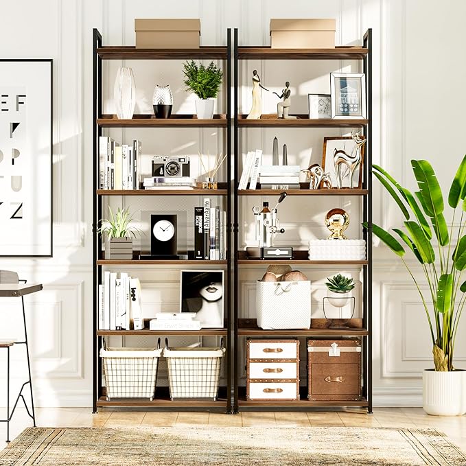 NUMENN Bookshelf, 6 Tier Bookshelves, Home Office Bookcase Shelf Storage Organizer, Free Standing Storage Shelving Unit for Bedroom, Living Room and Home Office, Vintage-Ruum Studio Home