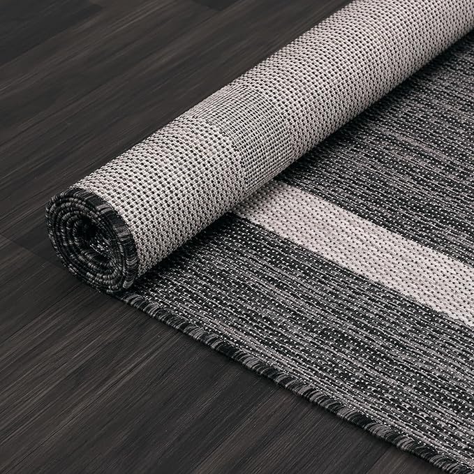 Bordered Outdoor Rug 9x12 Washable Outside Carpet for Indoor Patio Porch Waterproof Easy Cleaning Non Shedding Area Rugs Gray 9 x 12-Ruum Studio Home