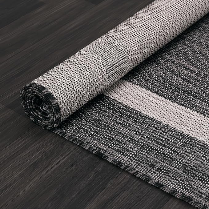 Bordered Outdoor Rug 6x9 Washable Outside Carpet for Indoor Patio Porch Waterproof Easy Cleaning Non Shedding Area Rugs Gray 6 x 9-Ruum Studio Home