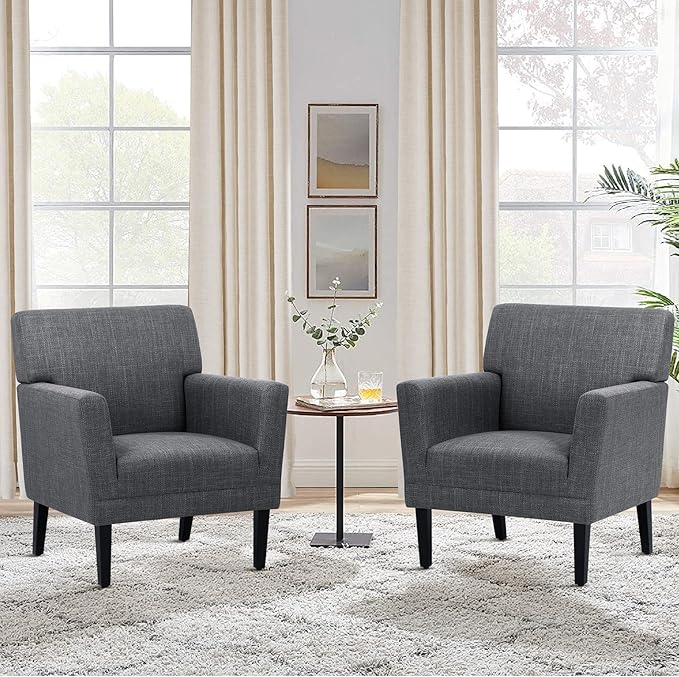 COLAMY Accent Chair Set of 2 for Living Room, Modern Upholstered Fabric Accent Armchair with Back, Soft Single Sofa Chair with Arms for Bedroom/Office/Reception Room, Dark Grey-Ruum Studio Home