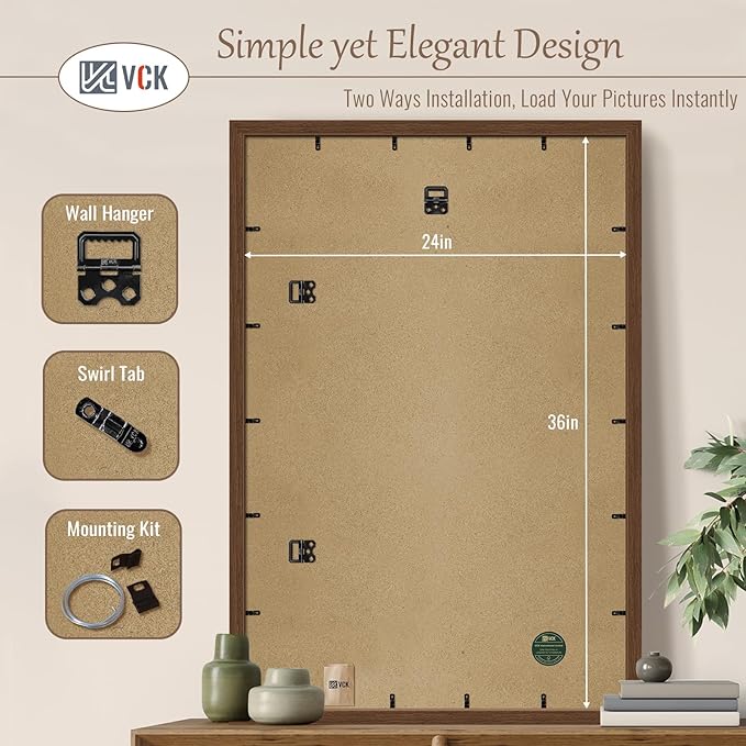 VCK 24x36 Brown Poster Frame 3 Pack, Wood Picture Frame with Exclusive Wood Grain, Wall Mounting Hanging-Ruum Studio Home