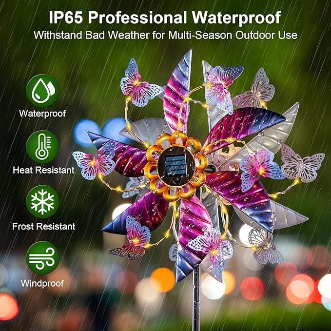 Solar Wind Spinners for Yard and Garden - 61.5 Inch 360° Metal Large Wind Sculptures Outdoor Clearance Kinetic Windmills with Vine String Shining LED Lights for Patio, Lawn Garden Decoration-Ruum Studio Home