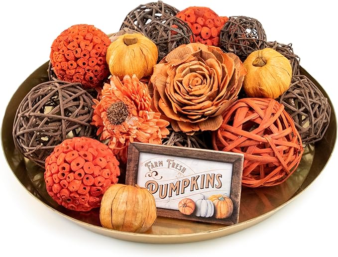 ANDALUCA Orange Decorative Vase Filler Bag with Mini Pumpkins, Orbs, Balls & Flowers Bowl Filler Decor (Pumpkin Orange)-Ruum Studio Home